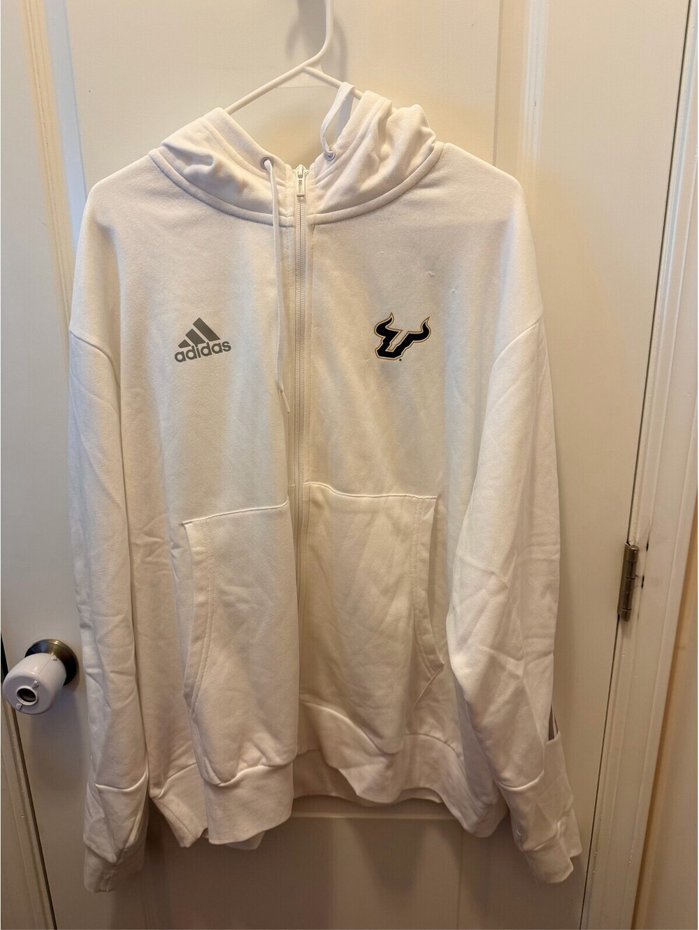 Adidas USF South Florida Bulls Men's White Full Zip Hoodie Sweatshirt 2XL comfy